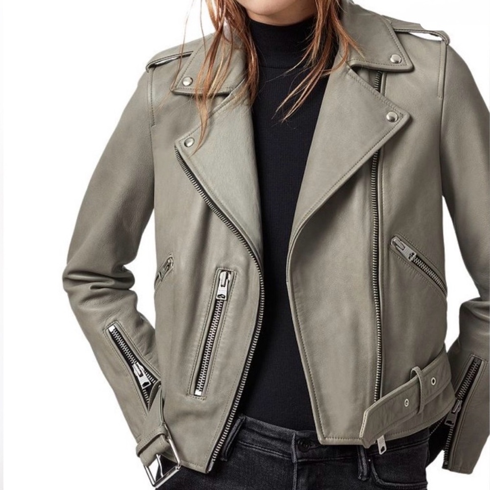 All saints Women's Balfern Moto Biker Jacket - Grey